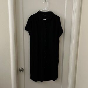NWT Black Button-Front Linen Blend Midi Dress